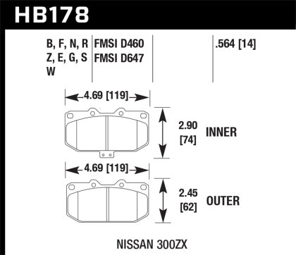 Hawk, Hawk HPS Street Front Brake Pads For Nissan Skyline R32 GTR GTST w/Sumitomo Calipers R33 GTS25T R34 GTT HB178F.564